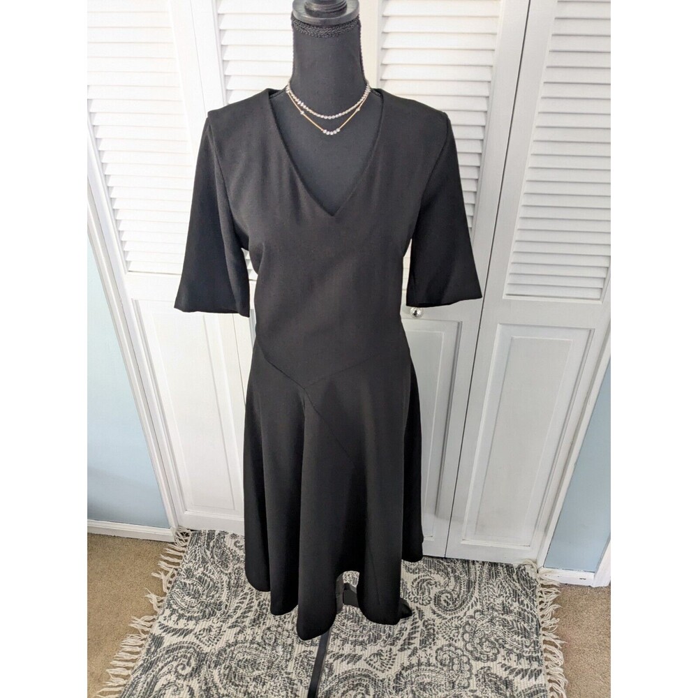 Gabby Skye Dress Womens Sz 12 Black 1/2 Sleeve Fit & Flare Midi Classic Core Zip